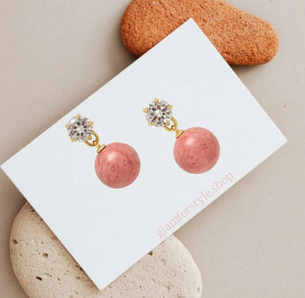 Pink Stone Drop Earrings – Elegant Statement Jewelry for Modern Glam